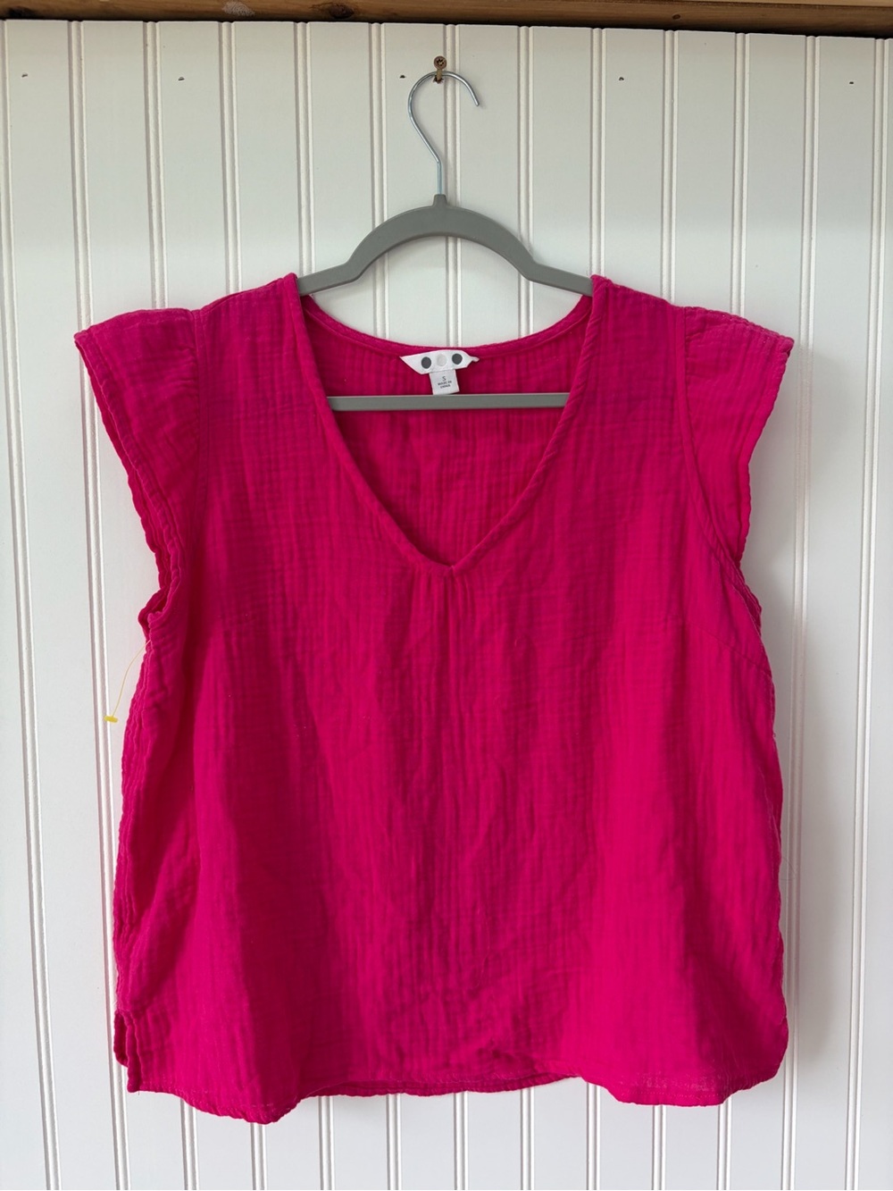 Three Dots flutter sleeve gauze cotton V-Neck summer Tank Top